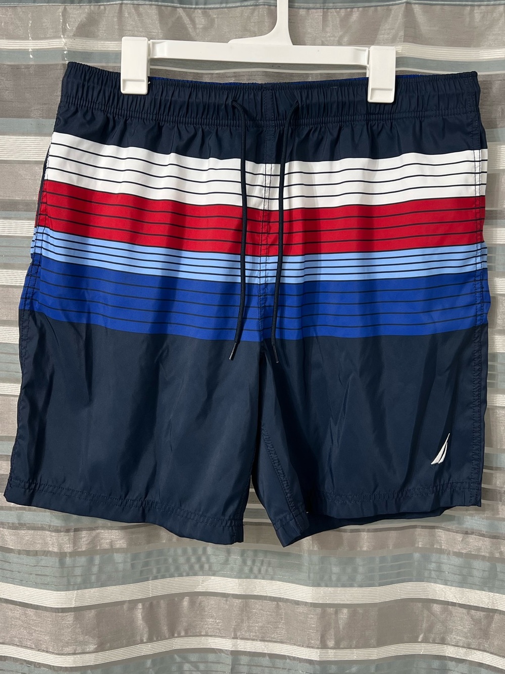 Nautica Navy Swim Shorts with Red, White & Blue Stripes
